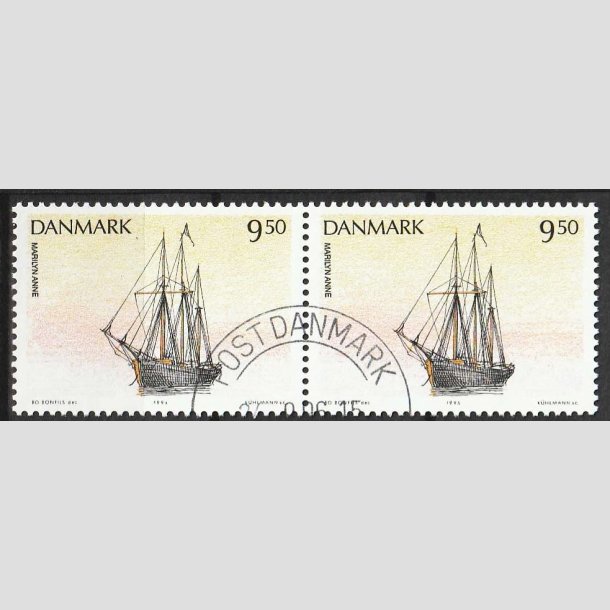 FRIMRKER DANMARK | 1993 - AFA 1048 - Sejlskibe - 9,50 Kr. flerfarvet i par - Pragt Stemplet 