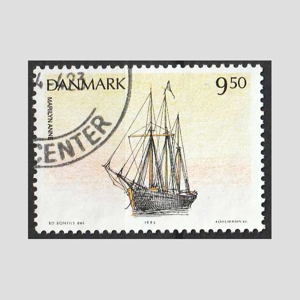 FRIMRKER DANMARK | 1993 - AFA 1048 - Sejlskibe - 9,50 Kr. flerfarvet - Pnt Stemplet