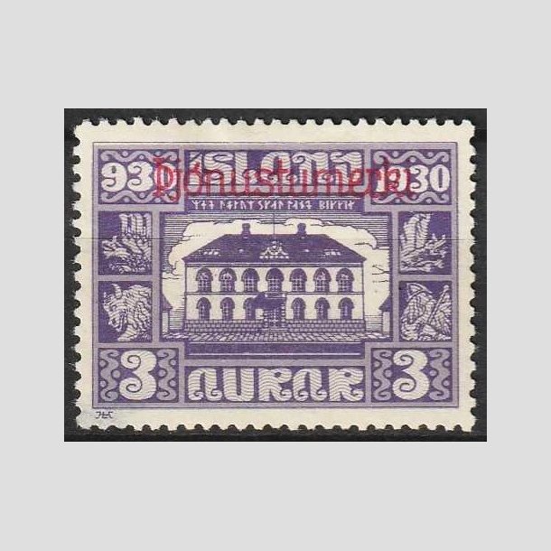 FRIMRKER ISLAND | 1930 - AFA 44 - Alting overtryk "Pjonusturmerki" - 3 aur violet - Ubrugt