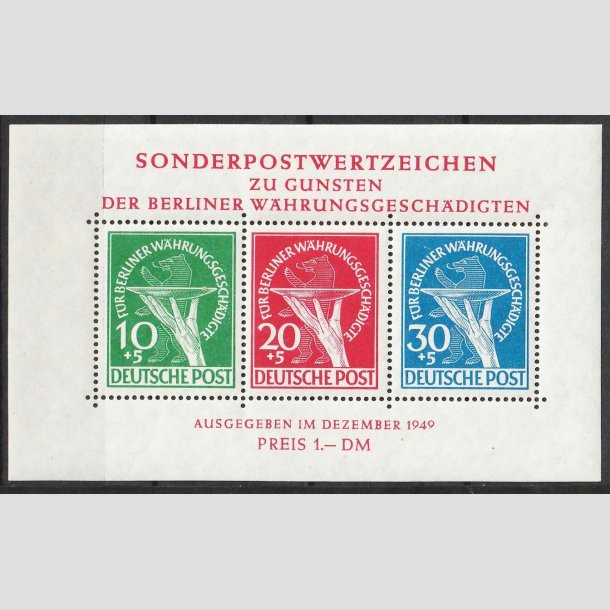 FRIMRKER VESTBERLIN: 1949 | AFA 68-70 | Velgrenhedsmrker Miniark - Ubrugt (flot lim m. hngsel)
