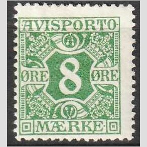 FRIMRKER DANMARK | 1914 - AFA 14 - 8 re grn Avisporto, vandmrke IV kors - Ubrugt