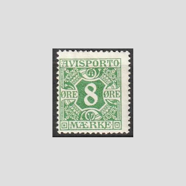 FRIMRKER DANMARK | 1914 - AFA 14 - 8 re grn Avisporto, vandmrke IV kors - Ubrugt