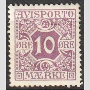 FRIMRKER DANMARK | 1914 - AFA 15 - 10 re lilla Avisporto, vandmrke IV kors - Ubrugt