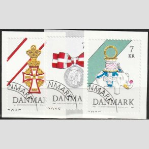 FRIM�RKER DANMARK | 2015 - AFA 1812-14 - Danske ordener - 7,00 Kr. flerfarvet i s�t - Flot Stemplet
