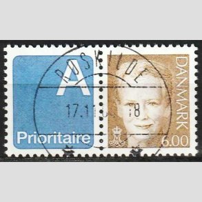 FRIMRKER DANMARK | 2001 - AFA 1285v - Dronning Margrethe II - 6,00 brun med A-vignet - Lux Stemplet