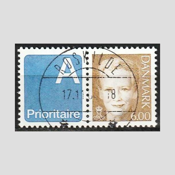 FRIMRKER DANMARK | 2001 - AFA 1285v - Dronning Margrethe II - 6,00 brun med A-vignet - Lux Stemplet