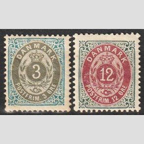 FRIM�RKER DANMARK | 1895 - AFA 22B+26B - 3 �re + 12 �re - Ubrugt