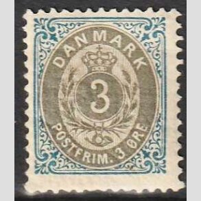 FRIM�RKER DANMARK | 1902 - AFA 22C - 3 �re bl�/gr� - Ubrugt