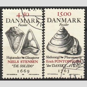 FRIM�RKER DANMARK | 1998 - AFA 1192+94 - Fossiler - 4,50 + 15,00 Kr. - P�nt Stemplet