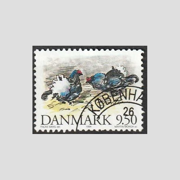 FRIMRKER DANMARK | 1994 - AFA 1079 - Truede danske dyr - 9,50 Kr. Urfugl - Pnt Stemplet