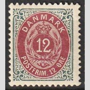 FRIM�RKER DANMARK | 1895 - AFA 26B - 12 �re gr�/r�dlilla - Ubrugt