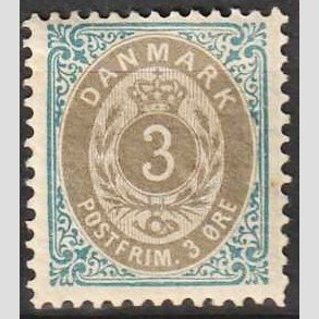 FRIM�RKER DANMARK | 1902 - AFA 22C - 3 �re bl�/gr� - Ubrugt
