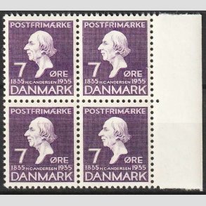 FRIMRKER DANMARK | 1935 - AFA 224 - H. C. Andersen 7 re lilla i 4-blok - Postfrisk