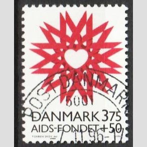FRIMRKER DANMARK | 1996 - AFA 1130 - AIDS-Fondet - 3,75 Kr. + 50 re rd/sort - Pragt Stemplet