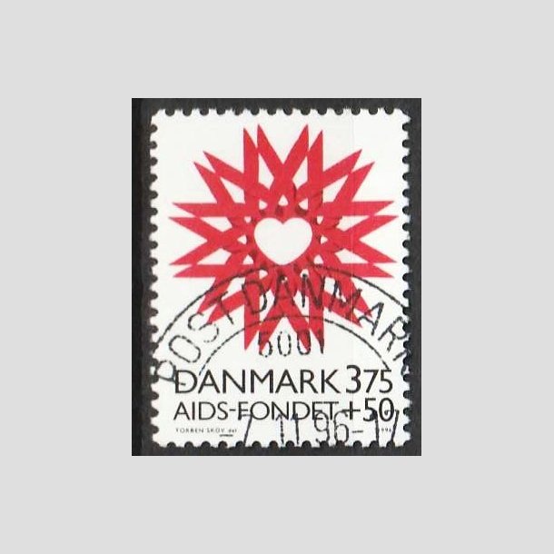 FRIMRKER DANMARK | 1996 - AFA 1130 - AIDS-Fondet - 3,75 Kr. + 50 re rd/sort - Pragt Stemplet
