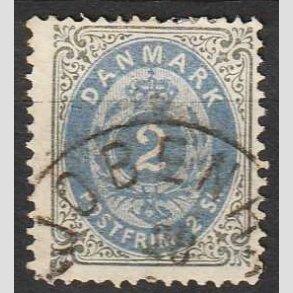 FRIMRKER DANMARK | 1871-74 - AFA 16 - 2 Skilling gr/bl - Stemplet