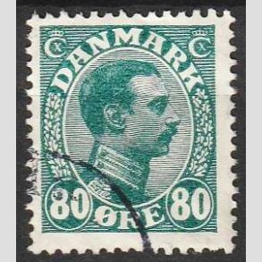 FRIMRKER DANMARK | 1915 - AFA 84 - Chr. X 80 re blgrn - Stemplet