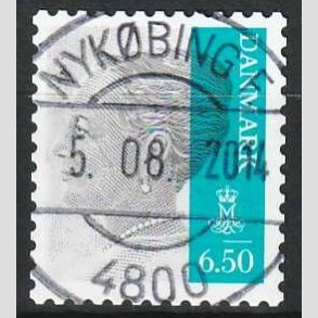 FRIMRKER DANMARK | 2010 - AFA 1607E - Dronning Margrethe II - 6,50 Kr. gr/blgrn - Lux Stemplet 