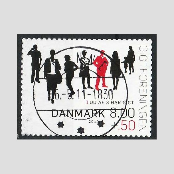 FRIMRKER DANMARK | 2011 - AFA 1646E - Gigtforeningen - 8,00 Kr. + 0,50 Kr. - Pragt Stemplet