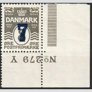 FRIMRKER DANMARK | 1926 - AFA 157 - 7/8 re gr provisorier med nedre marginal - Postfrisk