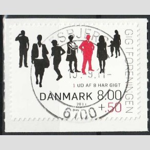 FRIMRKER DANMARK | 2011 - AFA 1646Ea - Gigtforeningen - 8,00 Kr. + 0,50 Kr. - Pragt Stemplet