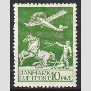 FRIM�RKER DANMARK | 1925 - AFA 144 - Gl. Luftpost 10 �re gr�n - Ubrugt