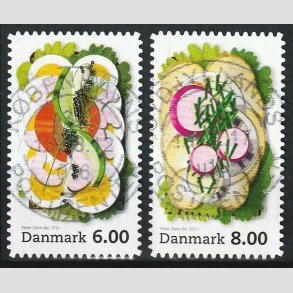 FRIM�RKER DANMARK | 2012 - AFA 1701a+03a - Sm�rrebr�d - 6,00 + 8,00 Kr. flerfarvet - P�nt Stemplet