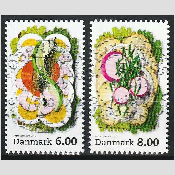 FRIMRKER DANMARK | 2012 - AFA 1701a+03a - Smrrebrd - 6,00 + 8,00 Kr. flerfarvet - Pnt Stemplet