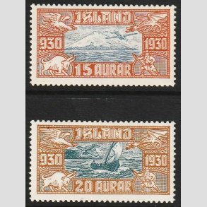 FRIMRKER ISLAND | 1930 - AFA 142+43 - Altingsjubilum Luftpost - 15 + 20 aur - Ubrugt