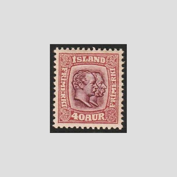 FRIMRKER ISLAND | 1907 - AFA 58 - Chr. IX og Frederik VIII - 40 aur lillard tk. 12 3/4 - Ubrugt 