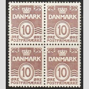 FRIMRKER DANMARK | 1937 - AFA 235a - Blgelinie 10 re brun i 4-blok - Postfrisk