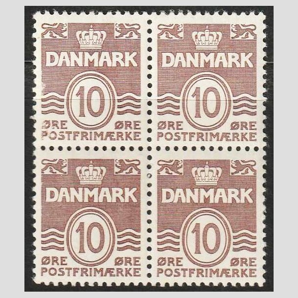 FRIMRKER DANMARK | 1937 - AFA 235a - Blgelinie 10 re brun i 4-blok - Postfrisk
