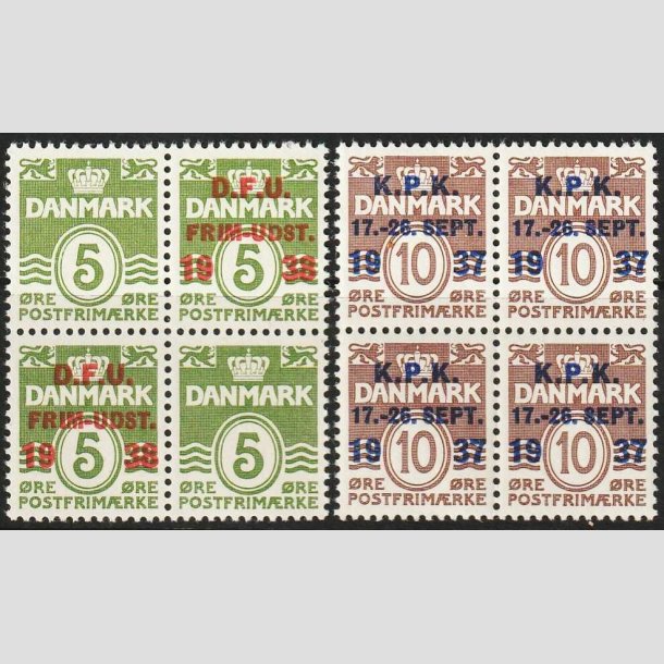 FRIMRKER DANMARK | 1938 - AFA 245+243 - D.F.U + K.P.K i 4-blok st - Postfrisk