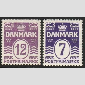 FRIM�RKER DANMARK | 1926-30 - AFA 168+184 - B�lgelinie 12 + 7 �re violet - Ubrugt