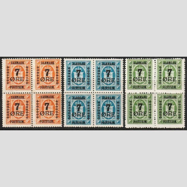 FRIMRKER DANMARK | 1926 - AFA 160,162,164 - 7/1 re Provisorier i 4-Blokke - Ubrugt