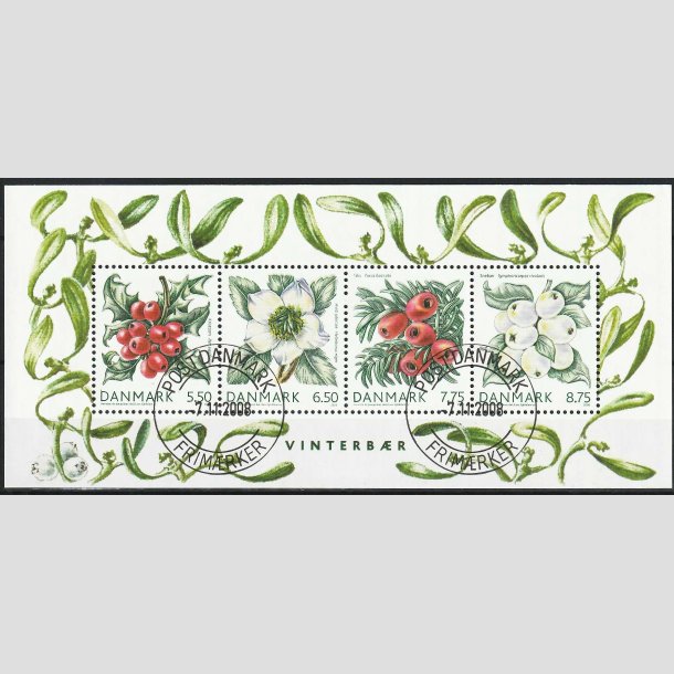 FRIM�RKER DANMARK | 2008 - AFA 1560 - Vinterb�r - Miniark 28.50 Kr. flerfarvet - Pragt Stemplet