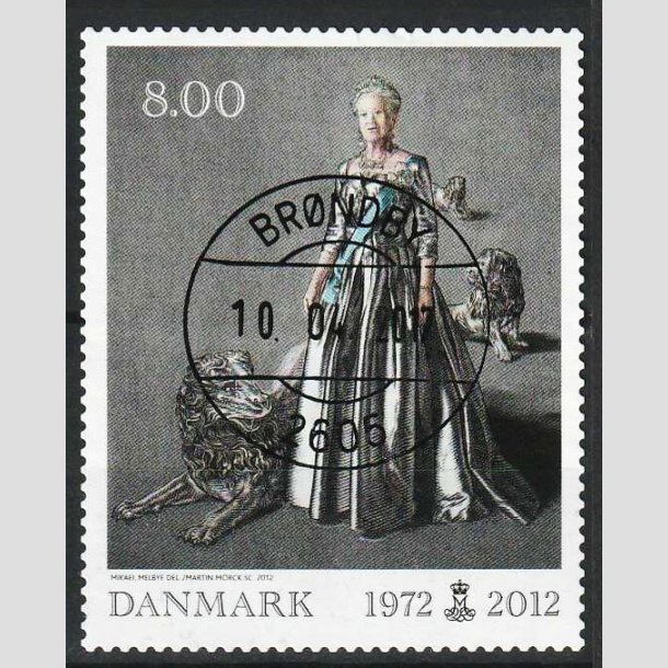 FRIMRKER DANMARK | 2012 - AFA 1694 - Dronning i 40 r - 8,00 Kr. flerfarvet - Pragt Stemplet 