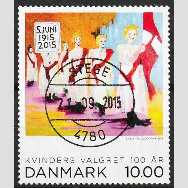 FRIMRKER DANMARK | 2015 - AFA 1832 - Kvinders valgret 100 r - 10,00 Kr. - Lux Stemplet Stege