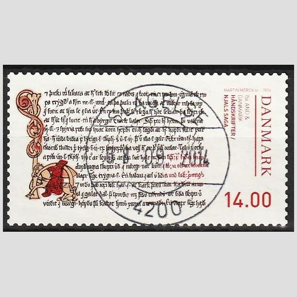 FRIM�RKER DANMARK | 2014 - AFA 1792 - H�ndskrifter - 14,00 Kr. Njals Saga - Lux Stemplet Slagelse