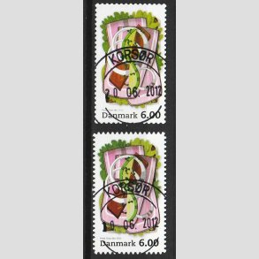 FRIM�RKER DANMARK | 2012 - AFA 1702+02a - Sm�rrebr�d - 6,00 Kr. flerfarvet - Pragt Stemplet Kors�r