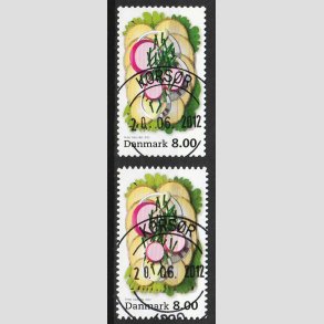 FRIM�RKER DANMARK | 2012 - AFA 1703+03a - Sm�rrebr�d - 8,00 Kr. flerfarvet - Pragt Stemplet Kors�r