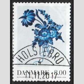 FRIMRKER DANMARK | 2016 - AFA 1872 - Dansk porceln - 8,00 Kr. Bl blomst - Pragt Stemplet