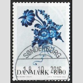 FRIMRKER DANMARK | 2016 - AFA 1872 - Dansk porceln - 8,00 Kr. Bl blomst - Pragt Stemplet
