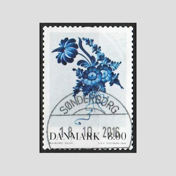 FRIMRKER DANMARK | 2016 - AFA 1872 - Dansk porceln - 8,00 Kr. Bl blomst - Pragt Stemplet
