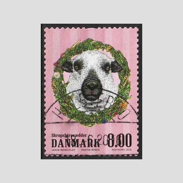 FRIM�RKER DANMARK | 2016 - AFA 1850 - G�rdens dyr - 8,00 Kr. f�r - Pragt Stemplet