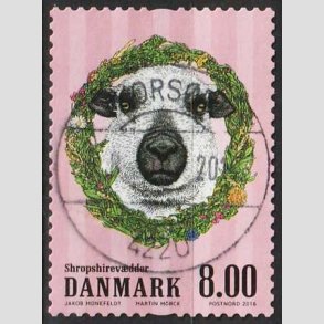 FRIM�RKER DANMARK | 2016 - AFA 1850 - G�rdens dyr - 8,00 Kr. f�r - Lux Stemplet Kors�r