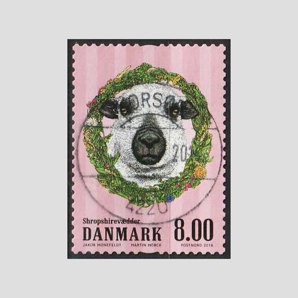 FRIM�RKER DANMARK | 2016 - AFA 1850 - G�rdens dyr - 8,00 Kr. f�r - Lux Stemplet Kors�r