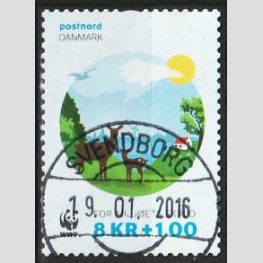 FRIMRKER DANMARK | 2015 - AFA 1845 - WWF - 8,00 Kr. + 1 Kr. flerfarvet - Pragt Stemplet 