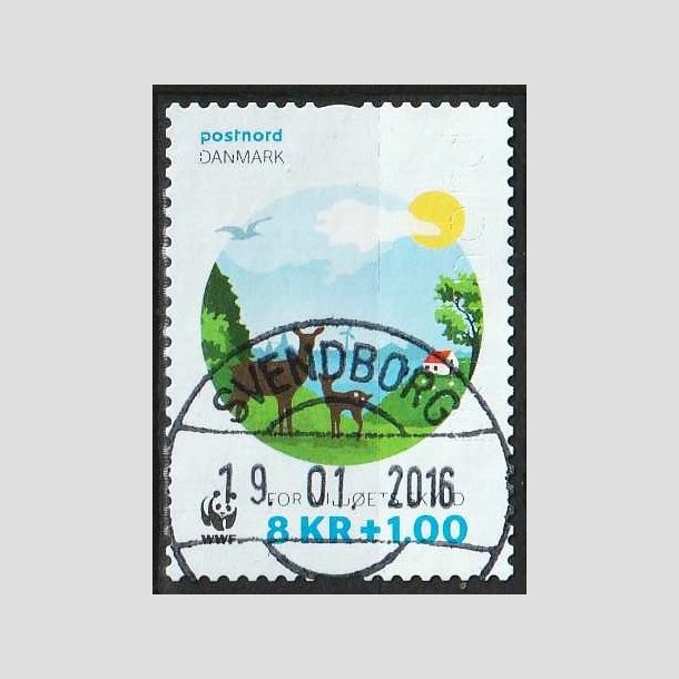 FRIMRKER DANMARK | 2015 - AFA 1845 - WWF - 8,00 Kr. + 1 Kr. flerfarvet - Pragt Stemplet 