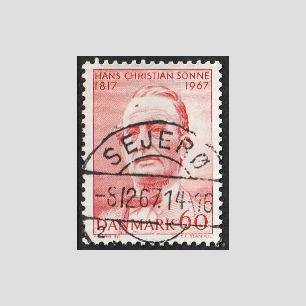 FRIM�RKER DANMARK | 1967 - AFA 466F - Chr. Sonne - 60 �re r�d FLOUR - Pragt Stemplet Sejer�